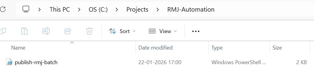 Batch automation script stored in its own folder outside the RMJ repository