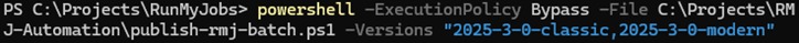 A single PowerShell command publishing several RMJ versions in sequence