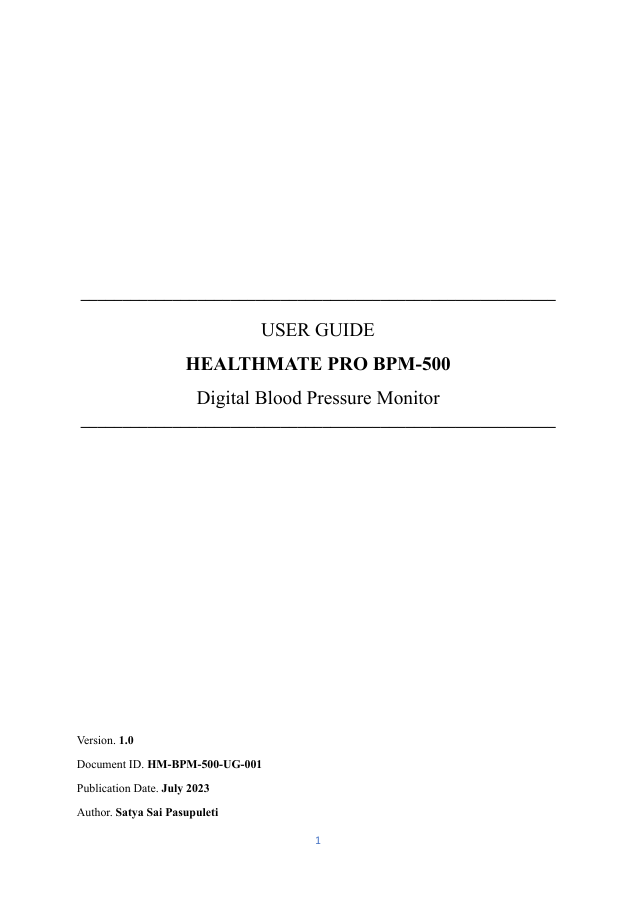 Cover page of the HealthMate Pro BPM-500 user guide